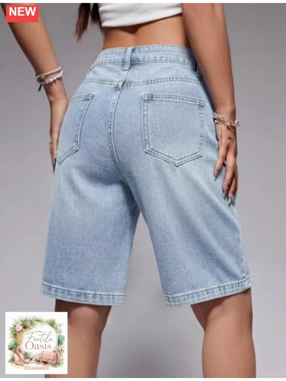 Baggy Wide Leg Long Bermuda Denim Shorts for Women Y2K Streetwear with Pockets